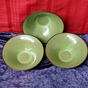 3 Fusion Wasabi Gabbay Cereal Soup Bowls Green Speckled w/ Brown Trim 7" Gibson - Picture 1 of 12