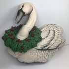 Vintage Wild Swan Plush Pillow with Christmas Beaded Wreath 16" x 14"