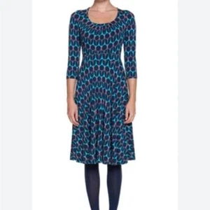 Boden Size 10P Long Blue Dot 3/4 Sleeve Stretch Sheath Mod Classic Career - Picture 1 of 5