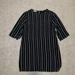 Equipment Femme Women’s Dress L Black Stripe 3/4 Sleeve Pockets 100% Silk - Picture 1 of 18