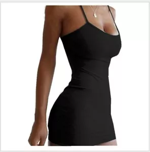 Sexy Women Solid Color Spaghetti Strap Sleeveless Club Party Bodycon Mini Dress - Picture 1 of 39