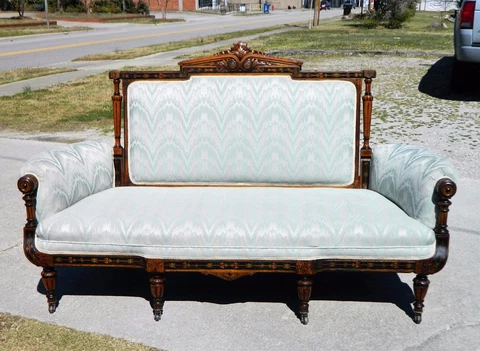 Herter Bros. Walnut Ebony Inlaid Sofa Cover