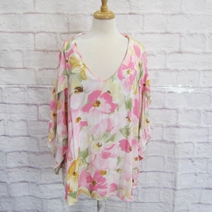 Chic Soul Pink Floral Print V-neck Flutter Sleeve Top Blouse size 2X - Picture 1 of 8