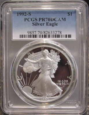 American Silver Eagle 1992-S Proof PCGS PR70DCAM Foto 1 de 4