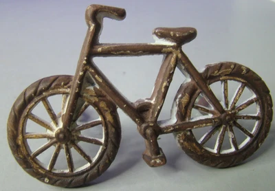 Vintage 3.75" Custom Painted Brown Iron Bicycle Shaped DRAWER DRESSER KNOB PULL - Image 1 of 4