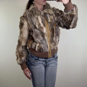 Y2K cappotto vintage vera pelliccia smanicato bomber giacca gilet due toni zip up - Foto 1 di 14