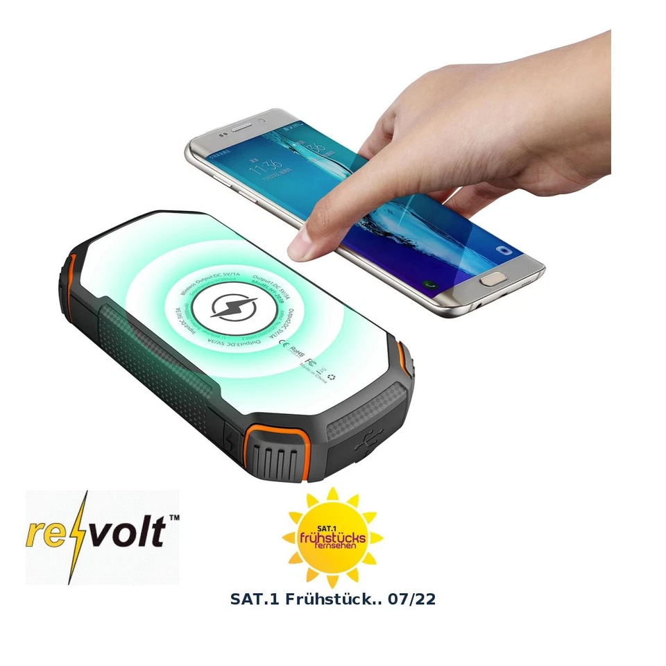 revolt Solar-Powerbank mit 20 Ah, Qi-kompatibel, USB-C, 15 W, SOS-Licht, IP54 - Bild 1 von 4