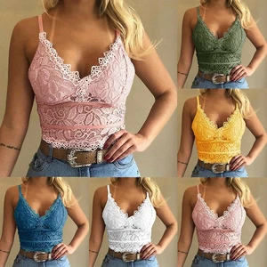 Women Cami Tank Bustier Vest Crop Top new Bralette Lace Floral Padded Bralet Bra - Picture 1 of 18