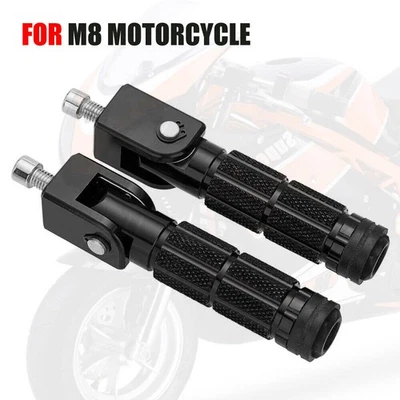 2 Pcs M8 8mm Motorcycle Motor Bike Folding Footrests Footpegs  Rear Pedals Set - Image 1 of 4