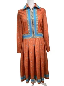 Vintage 60er Mode Nancy Greer NY Hemd Taille Kleid A-Linie marokkanischer Druck Gr. 16 - Bild 1 von 18