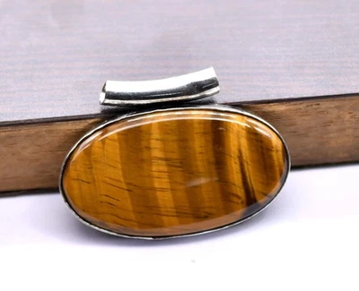 Pendente In Gemma Occhio Di Tigre Fatti A Mano Etnico Gioielli 1,25" P 5344 - Immagine 1 di 4