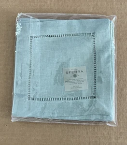 6 SFERRA Pure Lined Cocktail Napkins - 6" x 6" - Sage Green - Woven in Lithuania - Picture 1 of 5