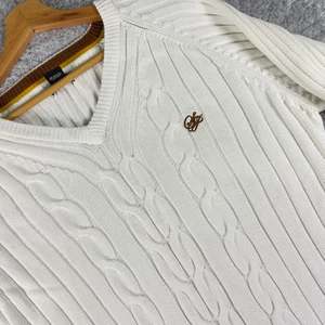 Suéter Sean John Boys Off White tejido con cable cuello en V manga larga logotipo XL 18-20 - Imagen 1 de 8