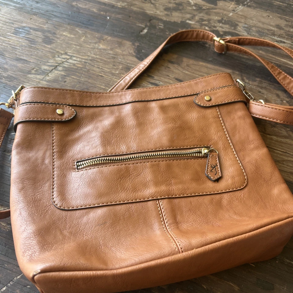 Browning Company  Cognac Concealed Carry Shoulder Crossbody Purse Leather Locks - Image 1 of 4