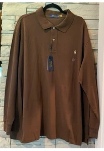 NWT Polo Ralph Lauren Polo Shirt Men’s Size 3XB Brown Long Sleeve Cotton Pony - Picture 1 of 8