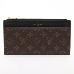 Louis Vuitton Monograma Macassar Monedero Delgado M80348 Negro × Marrón Cartera Larga Resp - Imagen 1 de 7