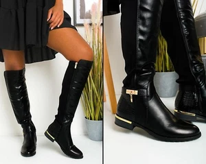 Stivali iKrush in pelle al ginocchio con fibbia stivali tacco a blocco tacco basso al ginocchio - Foto 1 di 15