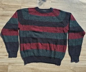 VTG 80's Sweater Graphix Red Green Black Stripe Knit Grandpa Sweater Pullover - Picture 1 of 6