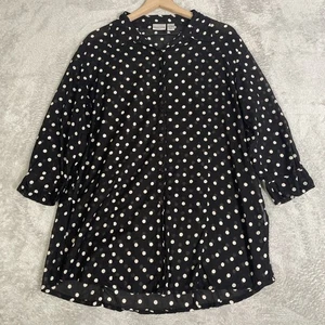 Chicos Top Women’s 2 Large Black Ivory Polka Dot Sheer 100% Cotton Button Front - Picture 1 of 11