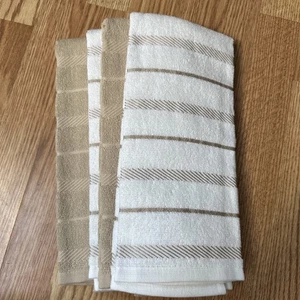 KitchenAid Kitchen Towels Set of 4 – Beige White Cotton 16”x26 - Picture 1 of 4