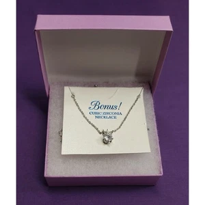 Cubic Zirconia Clear Crystal Solitaire Pendant Necklace In Silver Tone - Picture 1 of 10