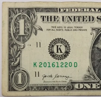 Birthday Note December 20, 2016 One Dollar Bill Serial Number $1 Dallas 2017 K D - Image 1 of 4