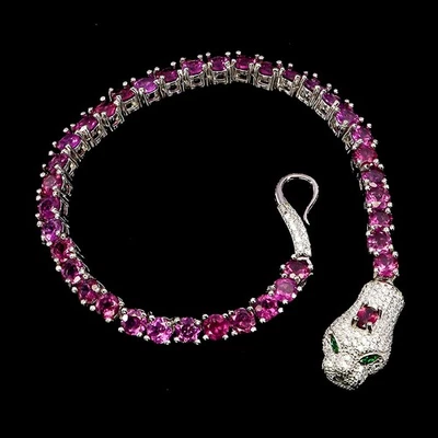 925 Sterling Silver Bracelet Oval Rhodolite Garnet 5x3mm Cobra Gemstone 7inches - Image 1 of 4
