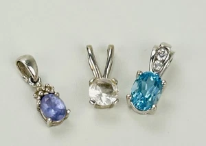 Lot of 3 10K White Gold Pendants Blue Topaz Purple CZ White Spinel 2.3g Dainty - Picture 1 of 9