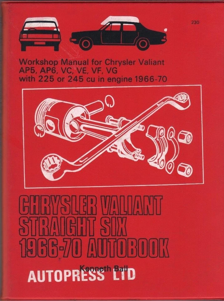 CHRYSLER VALIANT STRAIGHT SIX,AP5,AP6,VC,VE,VF,VG WORKSHOP MANUAL 1966-1970 - Image 1 of 1