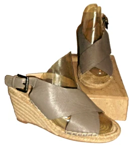 Caslon Gray Leather Crisscross Wedge Espadrille Slingback Sandals 5-1/2 M - Picture 1 of 5