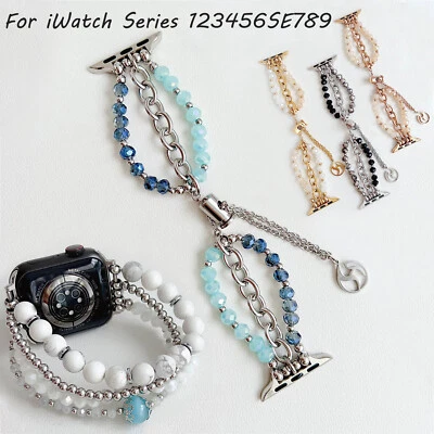 Stretch Bangle Crystal Bead Band for Apple Watch Strap 49mm 38 42 40 44 41 45mm - Image 1 of 4