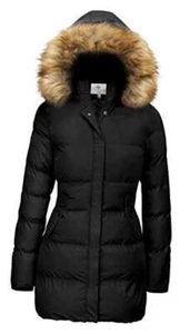 Women's Winter Thicken Puffer Coat Warm Jacket with Fur Removable Large Black - Picture 1 of 8
