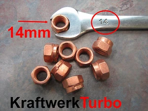 4x M10-1.25 Copper Turbo Nuts 14mm (!!!) Hex - Exhaust Downpipe - from Michigan - Picture 1 of 1
