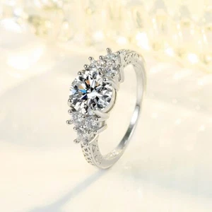 Women Girls Crystal Stone Ring 925 Sterling Silver Jewellery Gift Size 6-10 UK - Picture 1 of 5