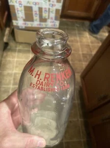 Rare M.H. Renken Dairy Co. ACL Quart Milk Bottle Brooklyn NY - Picture 1 of 9