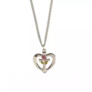 Silver Plated Heart Cross With Rose Necklace - Picture 1 of 1
