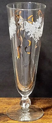 "Vidrio de boda vintage Libbey BLANCO ROSA CLÁSICO arco dorado Pilsner 9"" años 50" Foto 1 de 4