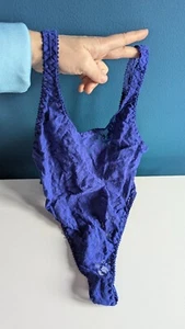 Vtg 80s Gaviota Teddy DEADSTOCK Blue Bodysuit Lingerie 1 Piece NWOT Romper Sz M - Picture 1 of 13