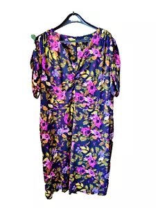 Abito midi Magisculpt Magi Control taglia UK 28 nero viola rosa floreale FAB - Foto 1 di 10