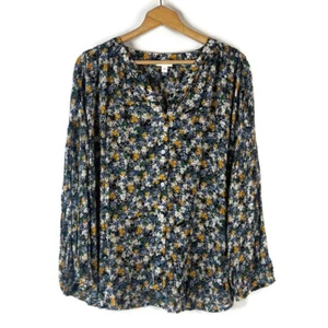 Blusa Top Mujer J. Jill Talla 3X Azul Marino Floral Botón Cuello en V Manga Larga - Imagen 1 de 11