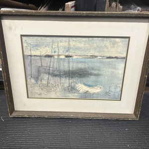 VINTAGE 1950'S MID CENTURY JOE JONES QUIET COVE PRINT - Bild 1 von 8