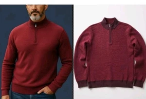 Saks Fifth Avenue Men's 100% Cashmere Red Knit Quarter Zip Pullover Sweater! M - Picture 1 of 5