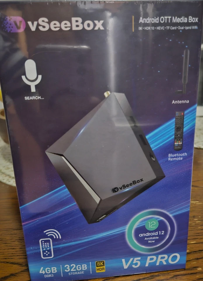 vseebox v5 pro mediabox, 4gbs of ddr3, 32gb storage, android 12, remote included - Image 1 of 1