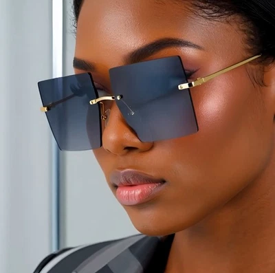 Mujeres Moda Gafas de sol Negras Lentes Doradas De Gran Tamaño Grandes Enormes XXL Cuadradas Diseñador Foto 1 de 4