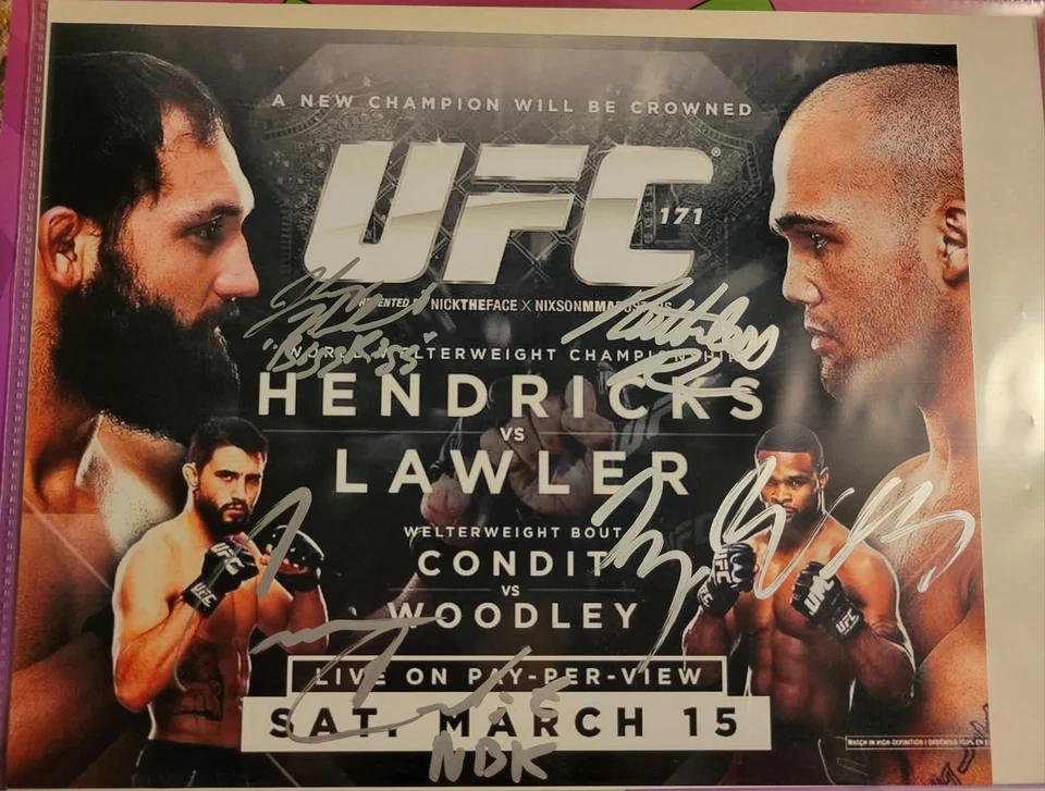 FOTO 8X10 AUTO FIRMADA POR JOHNY HENDRICKS MMA UFC 171 Lawler Woodley Carlos Estado Foto 1 de 1