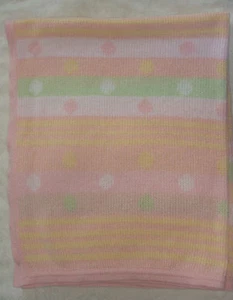 Wamsutta Baby Polka Dot Stripe Blanket Pink Green Yellow Chenille Acrylic - Picture 1 of 3