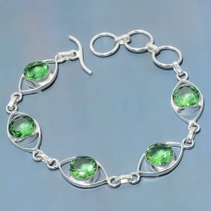 Peridot Quartz Gemstone Silver Plated Dainty Bracelet Jewelry 7-8" - Picture 1 of 1