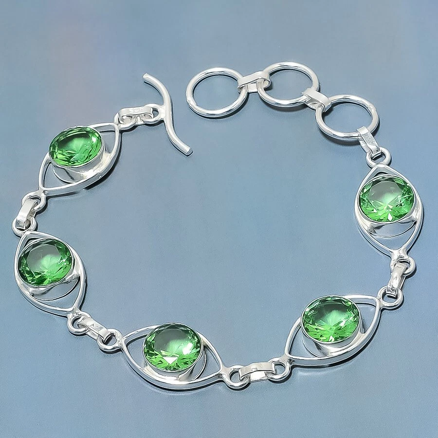 Peridot Quartz Gemstone Silver Plated Dainty Bracelet Jewelry 7-8" - Image 1 of 1