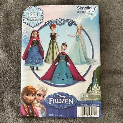Simplicity Pattern 1234 Disney Frozen Doll Clothes Dress Elsa Anna 11.5"  Kawaii - Image 1 of 4
