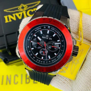 Invicta Men's Aviator Chronograph 50mm Gunmetal Red Dial Silicone Band Watch